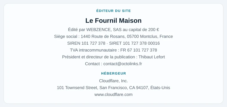 Coordonnées légales de l&rsquo;éditeur et de l&rsquo;hébergeur du site